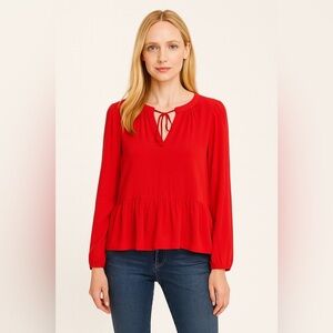 LOFT Scarlet Peplum Blouse with Tie Neck